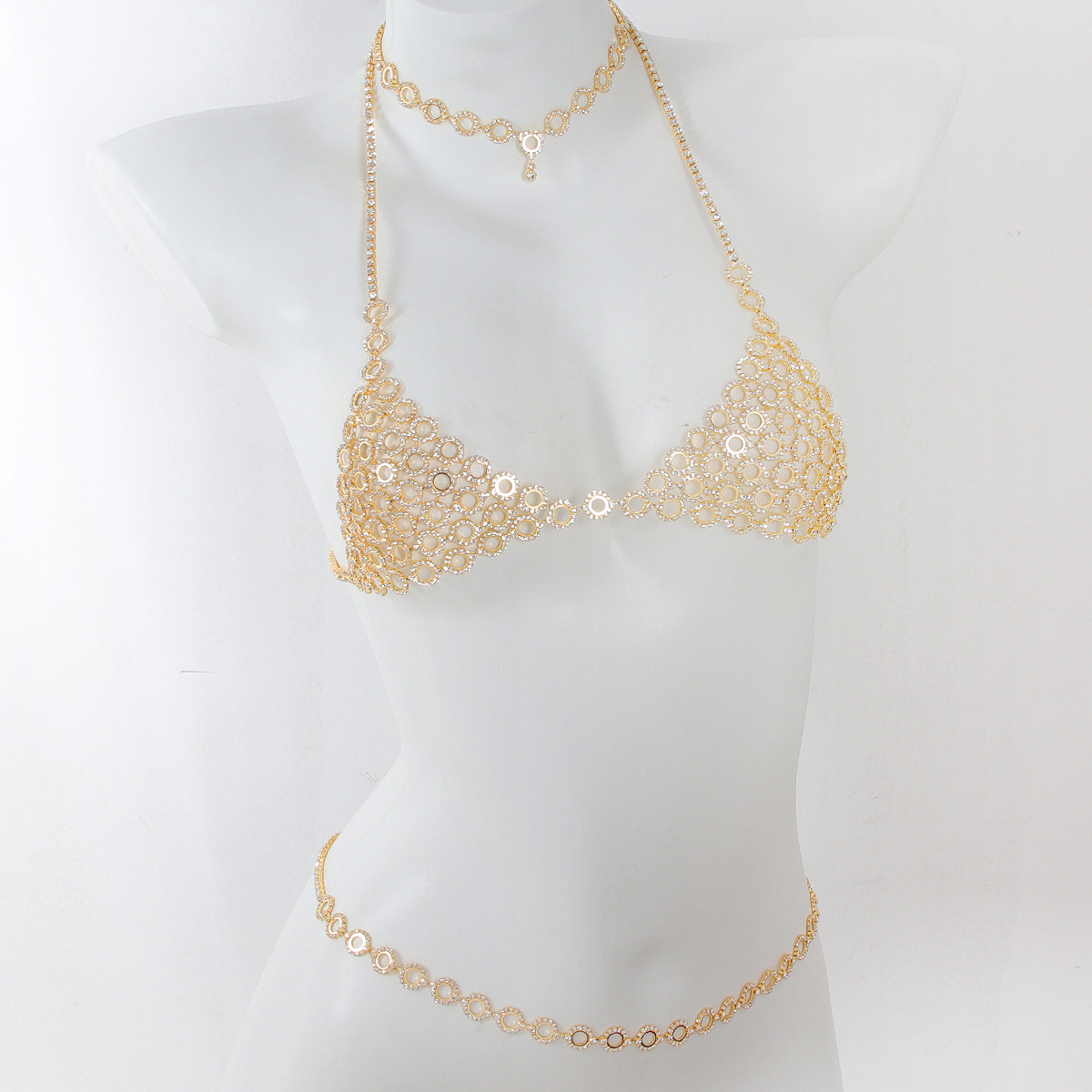 Body Jewelry Rhinestone - Três peças sutiã cintura conjunto cadeia,