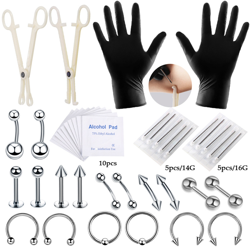 Body Jewelry Nipple Rings - 42 pçs/set corpo piercing kit ferramenta