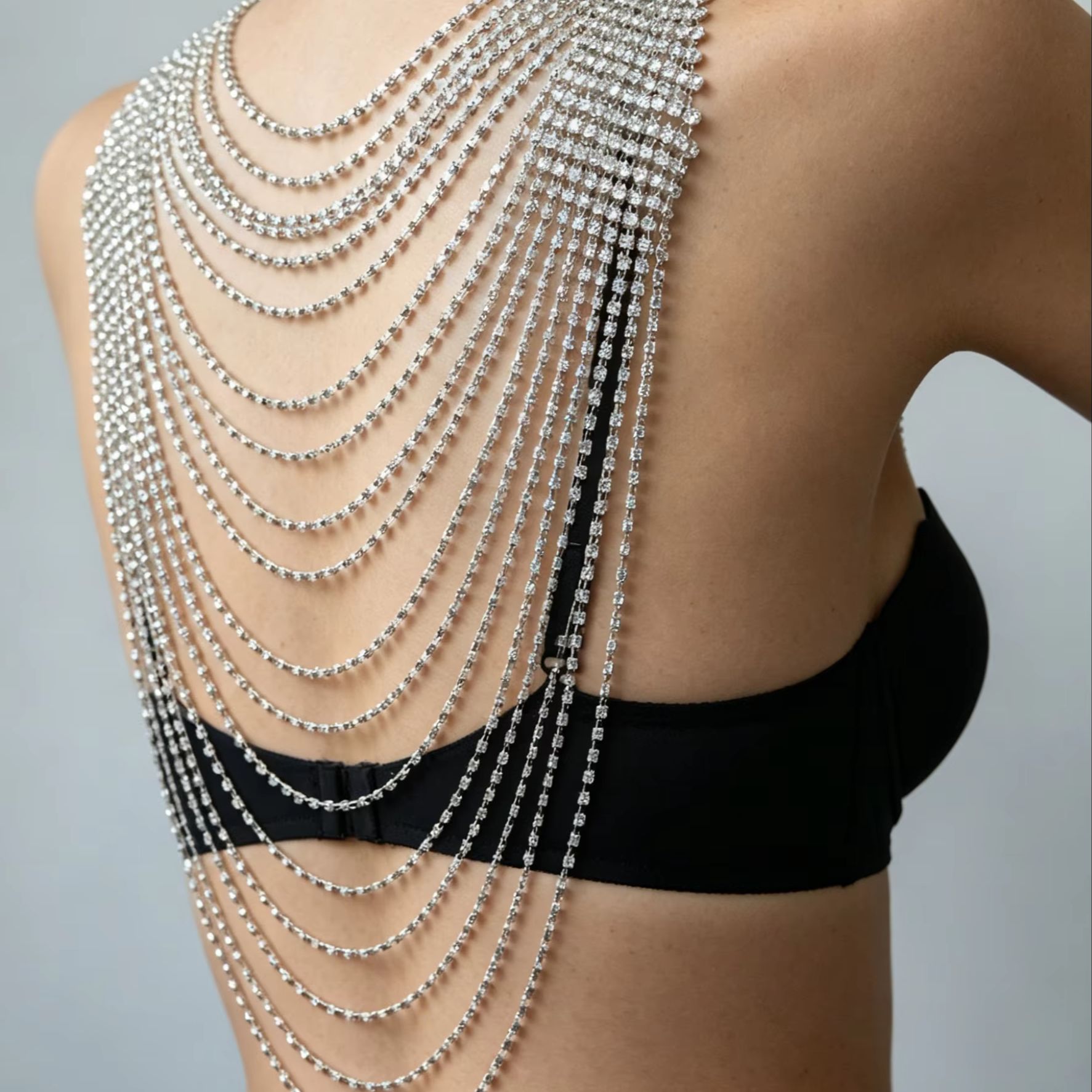 Body Jewelry Rhinestone - Corrente de Corpo Multicamadas Elegante para