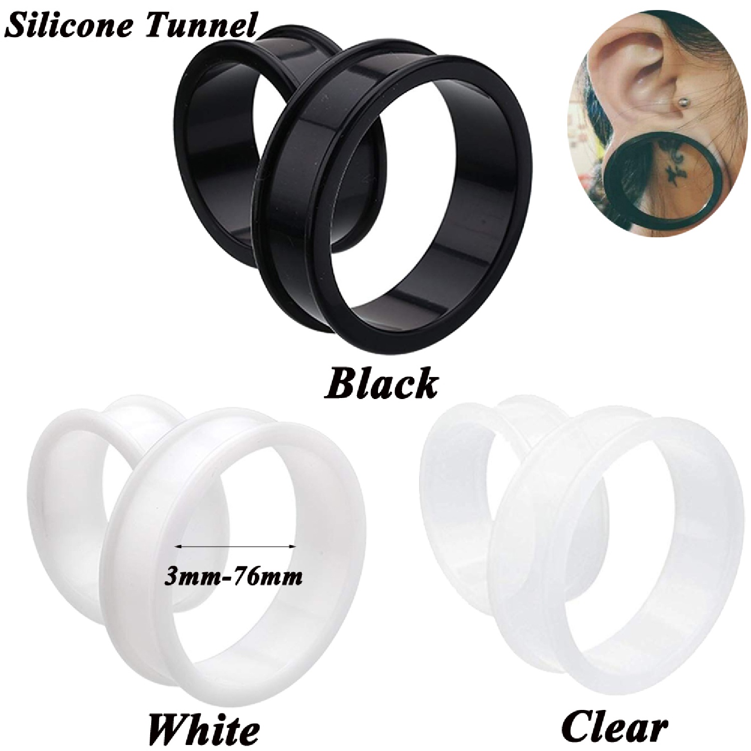 Body Jewelry Gauges - 2pcs Supersize Flexível Silicone Duplo Flared