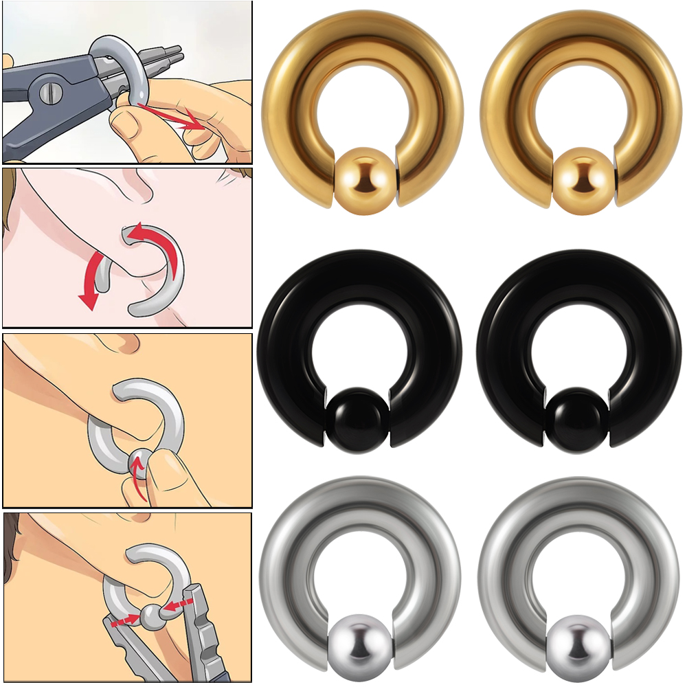 Body Jewelry Gauge Sizes - Anel de contas cautivas de aço