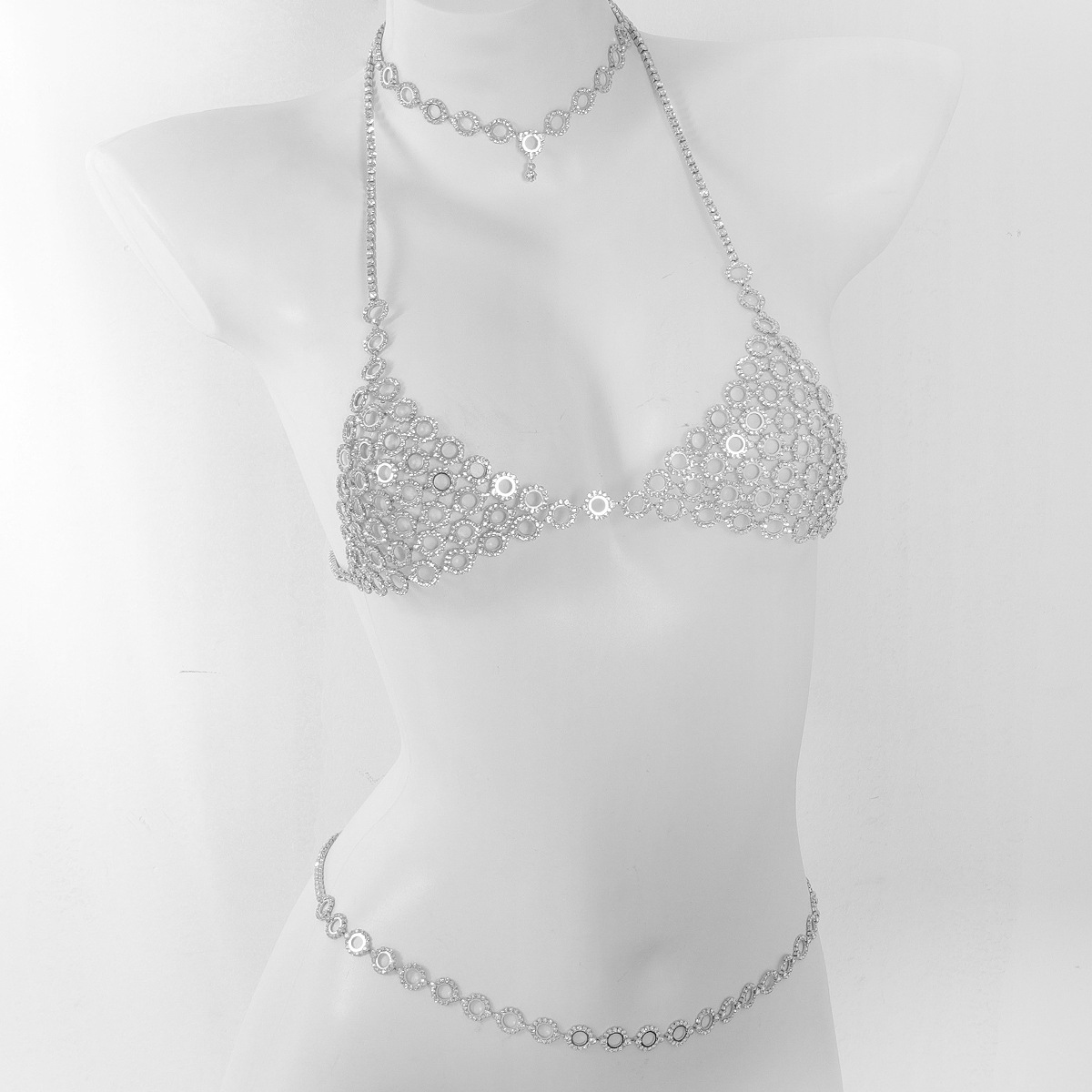 Três peças sutiã cintura conju - Body Jewelry Rhinestone avaliação e preço