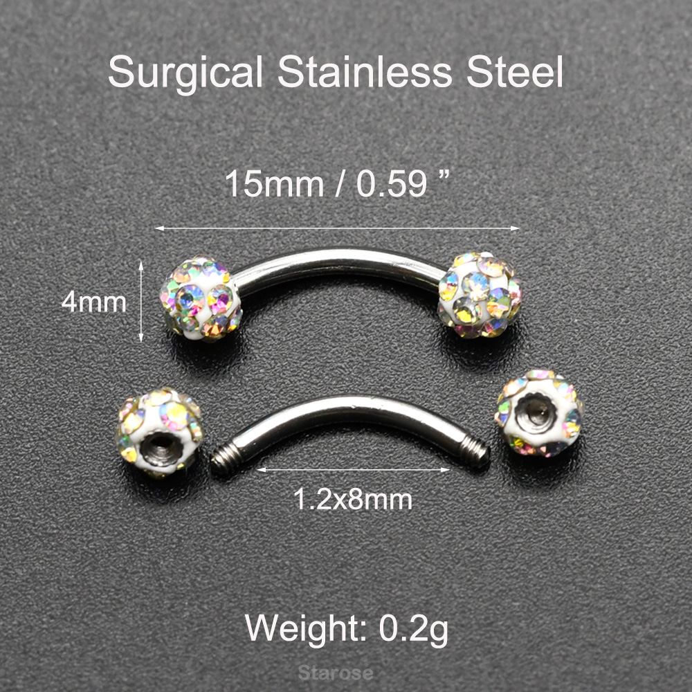 2 pçs 4mm bola de cristal barr - Nipple Bar Curved avaliação e preço