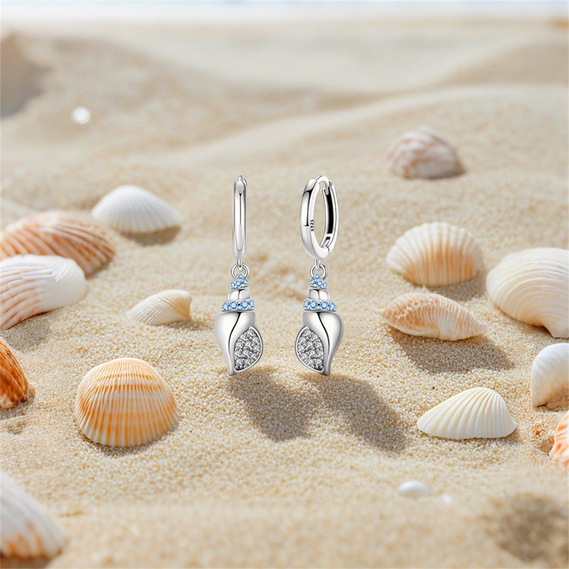Brincos femininos de prata est - Conch Earring Hoop avaliação e preço