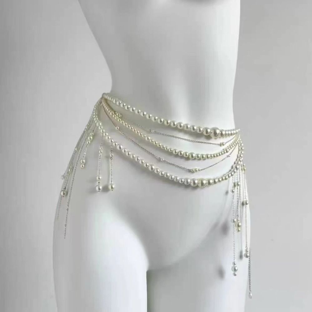 Moda elegante pérola cintura c - Body Jewelry Women avaliação e preço